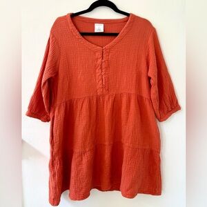 Serra 🧡 October orange 100% cotton gauze comfy tunic blouse with pockets size L